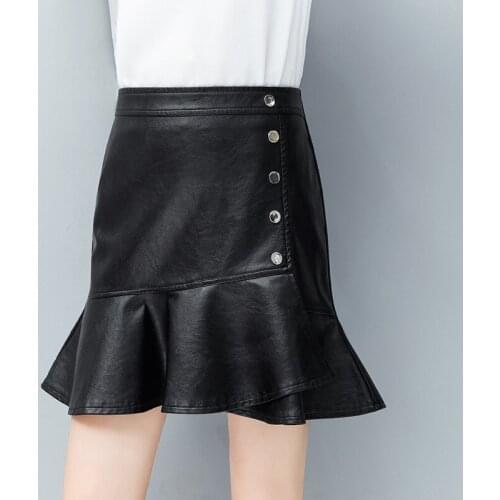 ZXRYXGS Women PU Leather Short Skirts 2019 Autumn Winter New Short Skirt Leather Women Fashion Temperament OL Offic Step Skirt