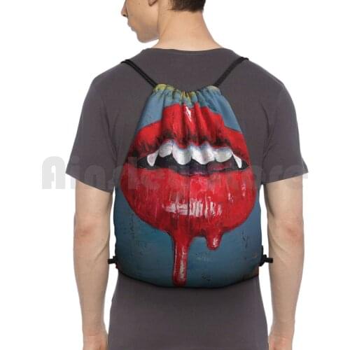 Vampire Backpack Drawstring Bags Gym Bag Waterproof Michael Creese Oil Painting Halloween Vampire Vampires Blood Dripping