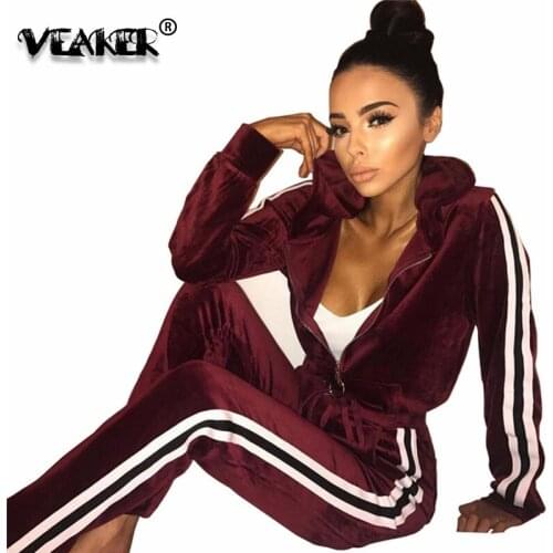 2018 Autumn Winter Women Casual Tracksuit Two Pieces Hoodies sweatpants Set Female Velvet Striped Tracksuits Suits