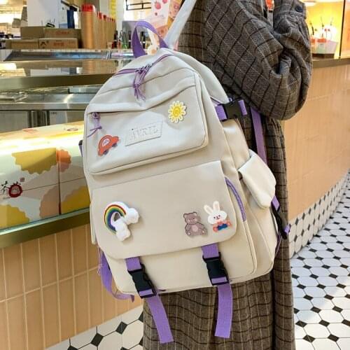 Women Student Backpack Kawaii Waterproof Nylon School Bag Girl Fashion Buckle Laptop Backpack Female Book Bag Ladies Luxury 56