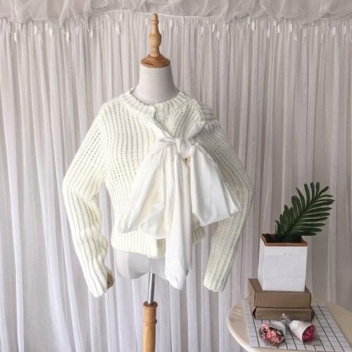 Lace Up Bownot Sweaters Female 2021 Casual Patchwork Knitwear O Neck Long Sleeve Fashion New Women Sweaters