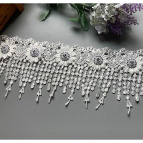 2 Yard White Tassel Plum Diamond Flowers Floral Lace Trimmings Ribbons Beaded Lace Fabric Embroidered Sewing For Wedding Dress