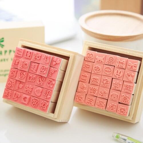 25pc/set Mini wooden stamps rubber stamp for scrapbooking stationery Diary Decoration DIY craft supplies birthday Christmas Gift