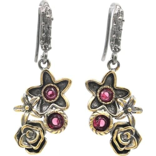 51x8mm Sublime Antique Vintage New Stone Iolite Created Pink Kunzite Womans Gift Black Gold Silver Earrings