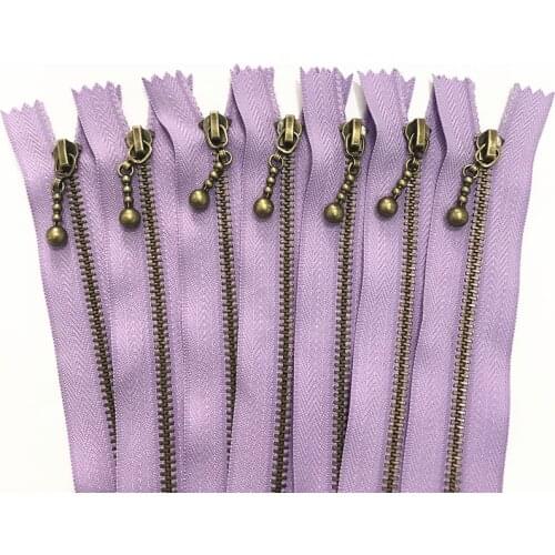 5pcs light Purple 3# (20-50cm) 8-20inch Round bead modeling copper zipper metal zipper