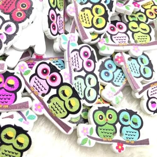 50pcs Mix Wood Buttons 2 Holes Owl Shape Sewing Scrapbooking WB395