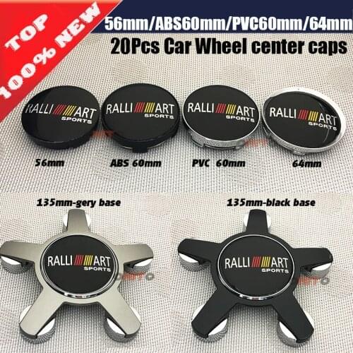 Car styling 20pcs/set 56mm 60mm 64mm 135mm Auto Wheel Center cap Car Wheel Hub caps for RALLIART logo car emblem badge cover