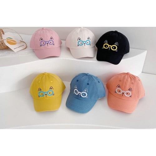 Autumn Baby Baseball Caps Lovely Cartoon Glasses Cat Pattern Kids Boy Girl Sun Hats Spring Summer Cotton Children Hat