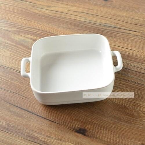 Large square baking oven baked rice household ceramic disc deep 8 inch microwave oven baked white ears