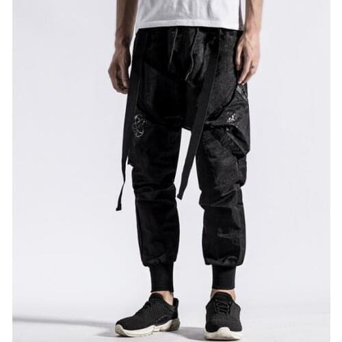 Big pocket Dark grain printing personality fashion mens pants harem pant men feet trousers pantalones hombre loose homme black