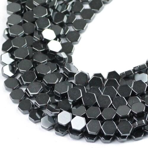 HGKLBB Geometry Hexagon Natural Stone Black Hematite Spacer 4/6/8MM Loose beads For Jewelry making bracelet accessories DIY