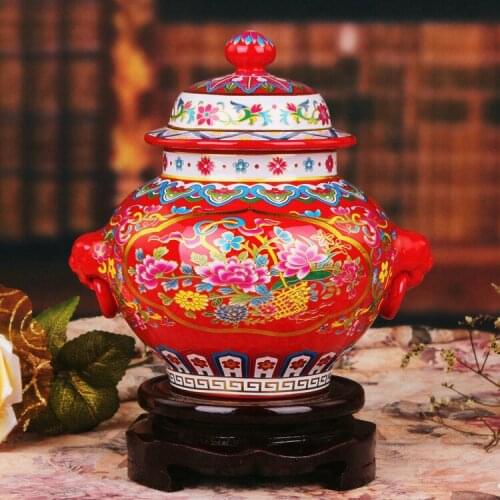 Jingdezhen ceramics enamel red pomegranate general tank modern fashion furniture and ornaments handicraft