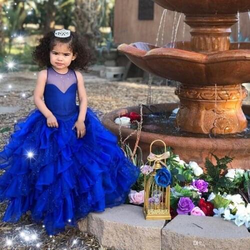 Flower Girl Dresses Lace Handmade Flower Pearls Kids Pageant Dress Sweep Train Girls Birthday Party Gowns