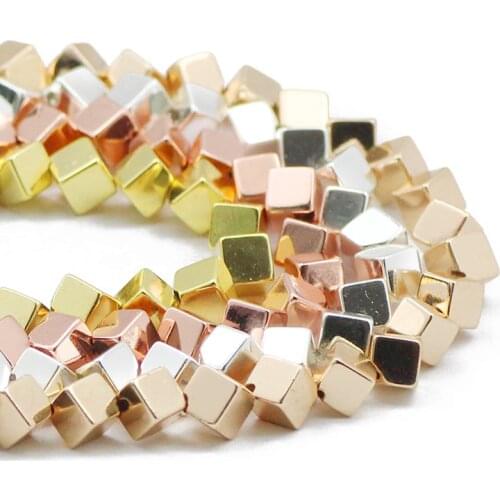 Diagonal Square Cube Natural Stone Hematite 4/6MM Rose Gold Spacer Loose Beads For Jewelry Making Accessories DIY Bracelets