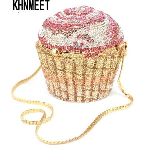 Designer Brand Luxury Crystal Evening Bag Fashion Cupcake Diamond Clutch Soiree Purse Women Wedding Bride Cake Handbags SC515