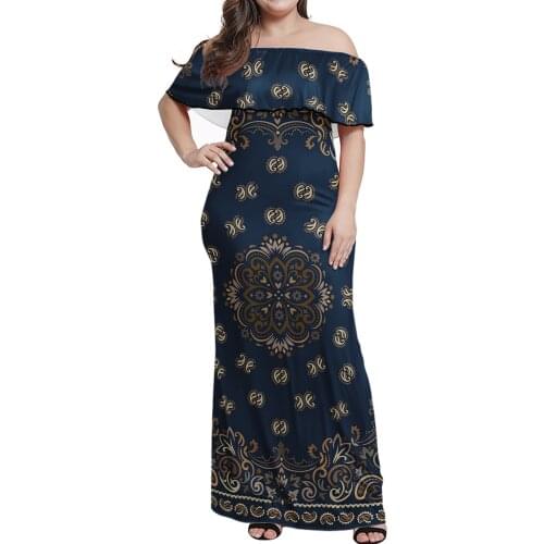 Ruffle off Shoulder Long Dress Girl 7XL Plus Size Elegant Night Dress For dress Style Custom Bodycon Bandana Print Dress