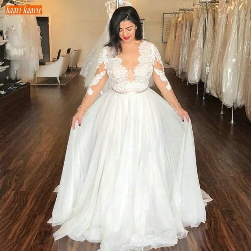 Elegant White 2020 Boho Wedding Gowns V neck Appliqued Chiffon A Line Wedding Dress Long Sleeves Custom Made beach Bride Dresses