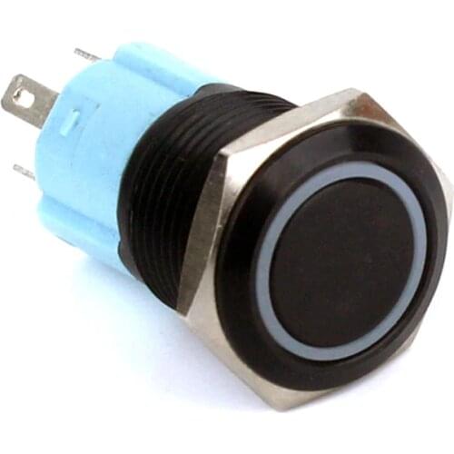 IP67 Waterproof 19mm Momentary Self locking Power Switch Ring LED lighted Black Metal push button swithes