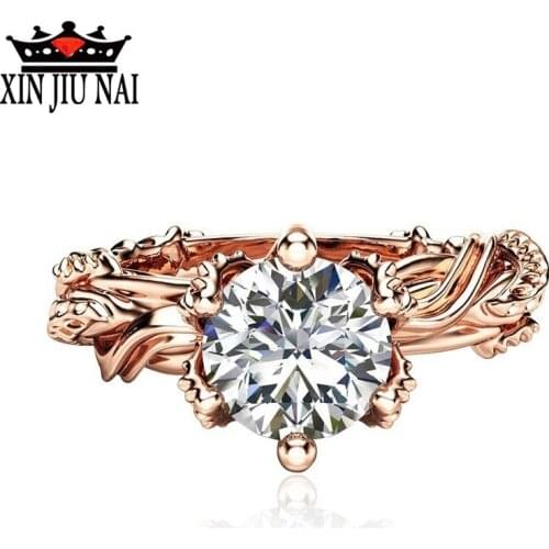 18K rose gold fashion high quality leaves vines intertwined carat ladies diamond ring women brand jewelry wedding party gift