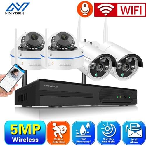 4CH CCTV Camera Security System Kit Wifi 5MP Wireless NVR Kit Outdoor Waterproof Wifi IP Monitoring Cameras System Set H.265