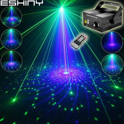 ESHINY Remote Mini Green Blue Laser 48 Pattern Projector Blue Led Bar DJ Dance Disco Family Party Effect Stage Light Show T200D2