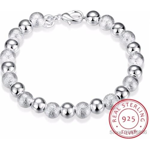 LEKANI 925 Sterling Silver Smooth Matte 8mm Bead Chain Bracelet For Woman Charm Wedding Engagement Fashion Party Jewelry