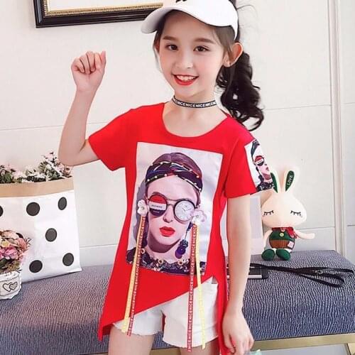 Girls Summer Clothes Sets Teen Girls Clothing 12 Years Fashion T-Shirt + Jeans Shorts 2Pcs Childrens Sports Clothes Suits