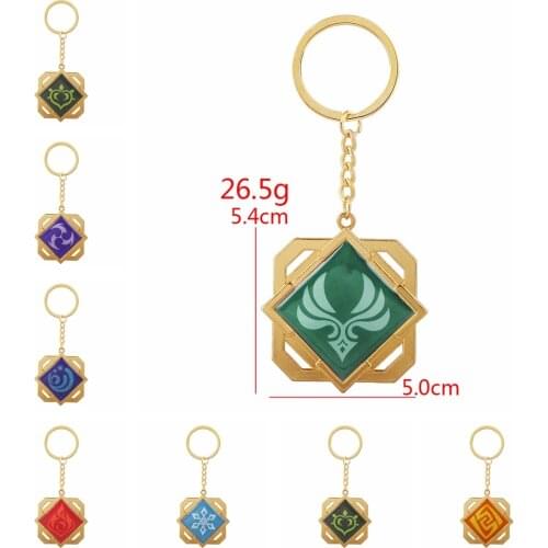 Game Genshin Impact Cosplay Metal Accessories Anime Project 7 Elements Eye of God Pendant Zinc Alloy Keychain Halloween Jewelry