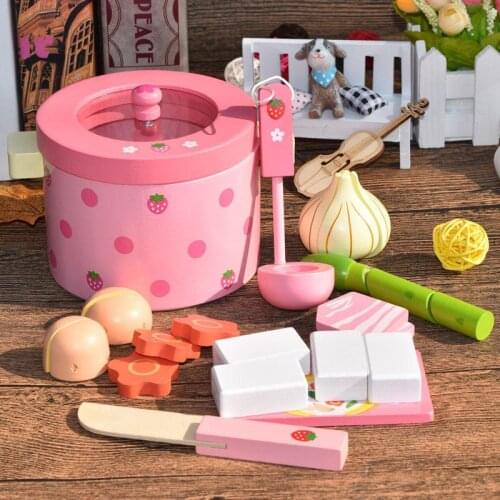 Simulation Pots Vegetable Hot Pot Wooden Toys For Kids Pretend Play Kitchen Cut Food Cooking Model Set Baby Children Girls Toy