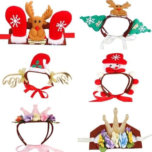 Christmas Halloween Pet Dogs Cats Headdresses Puppy Cat Headgear Santa Elk Headwear Hats Dog Cats Cosplay Dressing Up Props