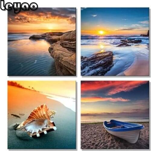 4 Pieces diamond Painting Home Decor sea natural Landscape Pictures Sea Beach Shell Ship diamond embroidery