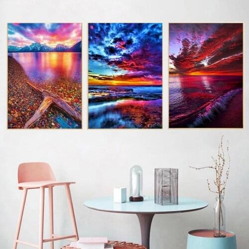 CHENISTORY 3PC DIY Painting By Numbers For Adults Sunset Glow Landscape Oil Picture By Number Handmade Home Room Decor Arts