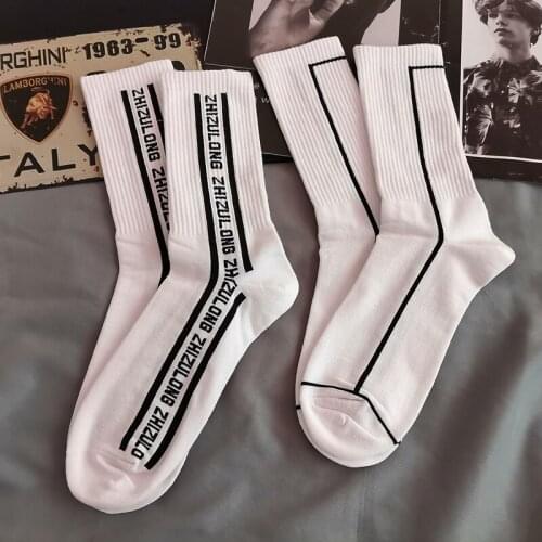 Ins Adult Mid Calf Crew Cotton Street Fashion White Socks Horsemanship Junior Show Jumper Hose Black Line Lines Figure Letters