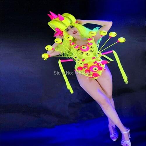 New Ballroom dance stage luminous costumes party perform wears dresses dj bikini bar bodysuit Fluorescent green clothe show club