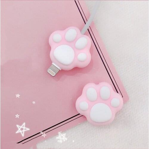 New Cute Pink Cartoon Cat Paws Cable Winder Protector for IPhone Cable Kawaii Desktop Wire USB Cable Charger Earphone Protector