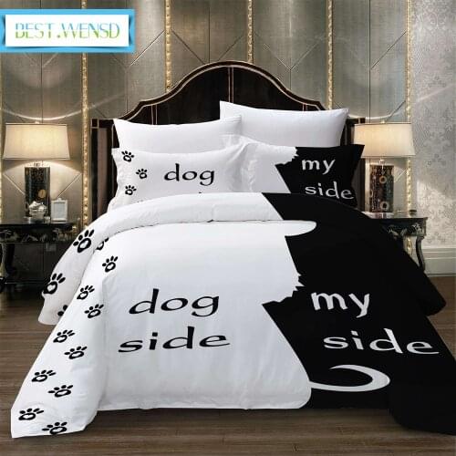 Bedclothes Dog side and my side king size bedding set 3 pcs bedset his and hers Super soft Duvet cover set Europe Black white