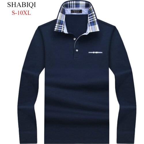 SHABIQI Casual cotton Men Polo Shirt Mens Long Sleeve Solid Polo Shirts Camisa Polos Tops Tees Plus size 6XL 7XL 8XL 9XL 10XL