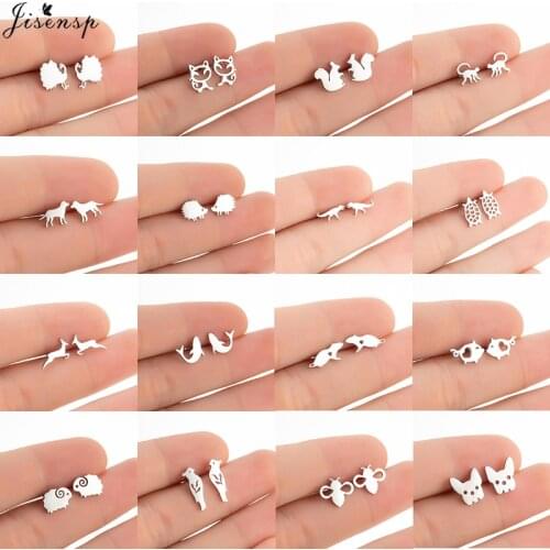 Jisensp Cute Peacock Bunny Kitty Dog Elk Stud Earrings for Women Girls Stainless Steel Lovely Animal Earrings Friendship Gift