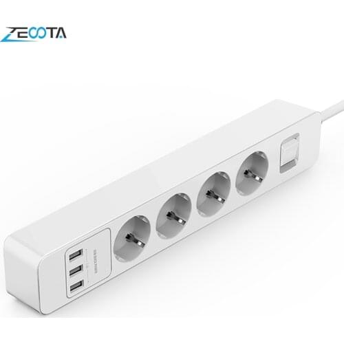 Power Strip Surge Protector 3/4/5 AC EU Outlets Plug Socket with USB Charging Port Overvoltage Protection 1.5m Extension Cord