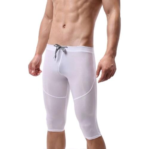 Mens Sexy Long Boxer Shorts men Underwear Long Leg Underpants Elastic Slim Slip Panties Fitness Quick Drying Half-length Boxers