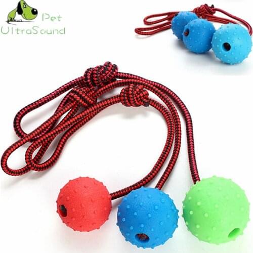 ULTRASOUND PET Dog Chew Training Ball Toys Tooth Cleaning Chew Ball Puppy Pet Play Training Rubber Chewing Toy With Rope Handle