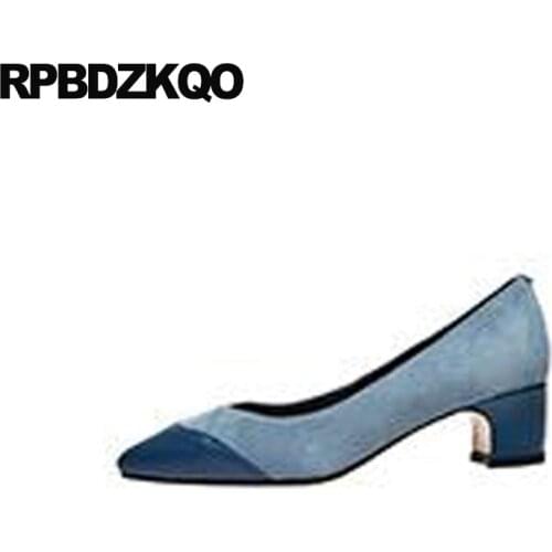 Suede Size 33 Block Pumps Formal Crossdresser 11 43 4 34 Blue Green Big Women Shoes 45 Plus Pointed Toe Thick 12 44 Medium Heels