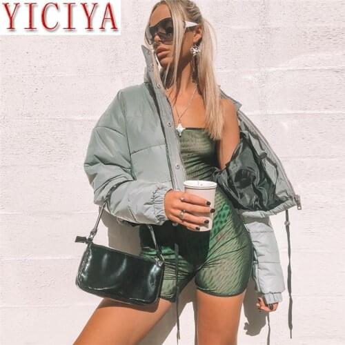 YICIYA Women Fashion Winter Solid Jackets Warm Coat Gray Color Reflective Short Jacket New Ladies Parka Winter Coats Outwear Y2k