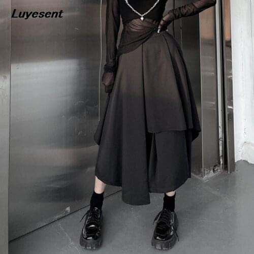 Solid Black Gothic Women Irregular Skirt Street Lady Dark Goth High Waist Skirts Outdoor Cool Fashion A-line Harajuku Streetwear