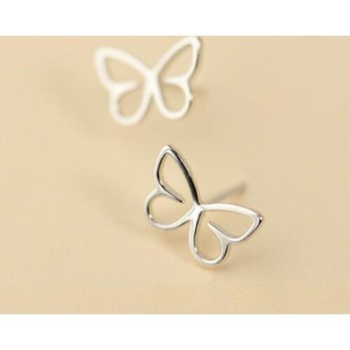 925 Sterling Silver Jewelry Fashion Personality Wild Small Fresh Elegant Simple Hollow Butterfly Female Stud Earrings SE176