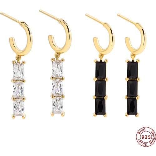 New Classic 925 Sterling Silver CZ Drop Earrings for Women Gold Color Crystal Charm Earrings Luxury Wedding Jewelry Gifts
