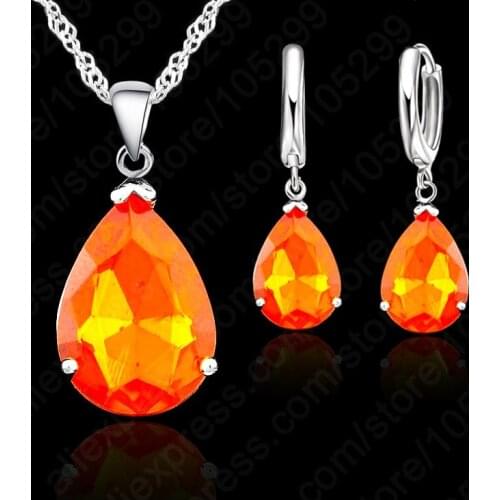 Elegant Water Drop Woman Party Wedding Jewelry 925 Sterling Silver Shiny Cubic Zircon Fashion Earring Necklace Set