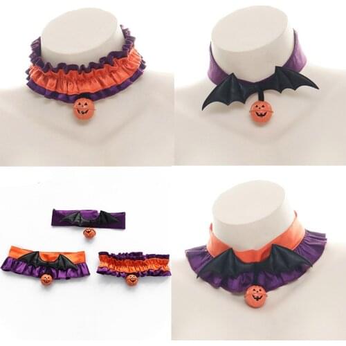 Halloween Neck ring Women Bat Wing With Pumpkin Bell Neck Ring Gothic Style Cosplay Neck ornament Lolita Girl Choker Party Props