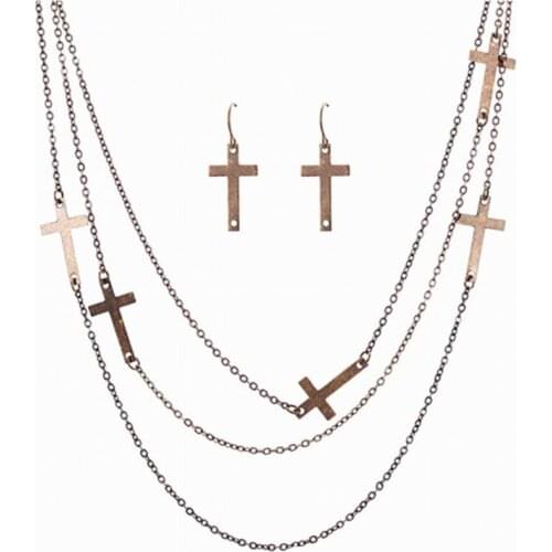 Vintage 3 Layers Chain Cross Necklace for Women Personalized Cute Antique Costume Cocktail Party Religious Jewelry