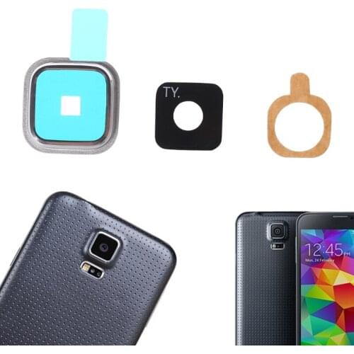 1 Set Rear Camera Lens Glass Cover + Metal Frame + Sticker For Samsung Galaxy S5